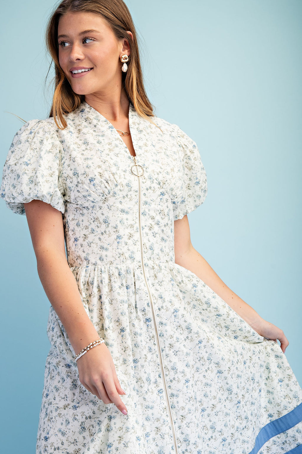 Scarlette Dress White&Blue Floral