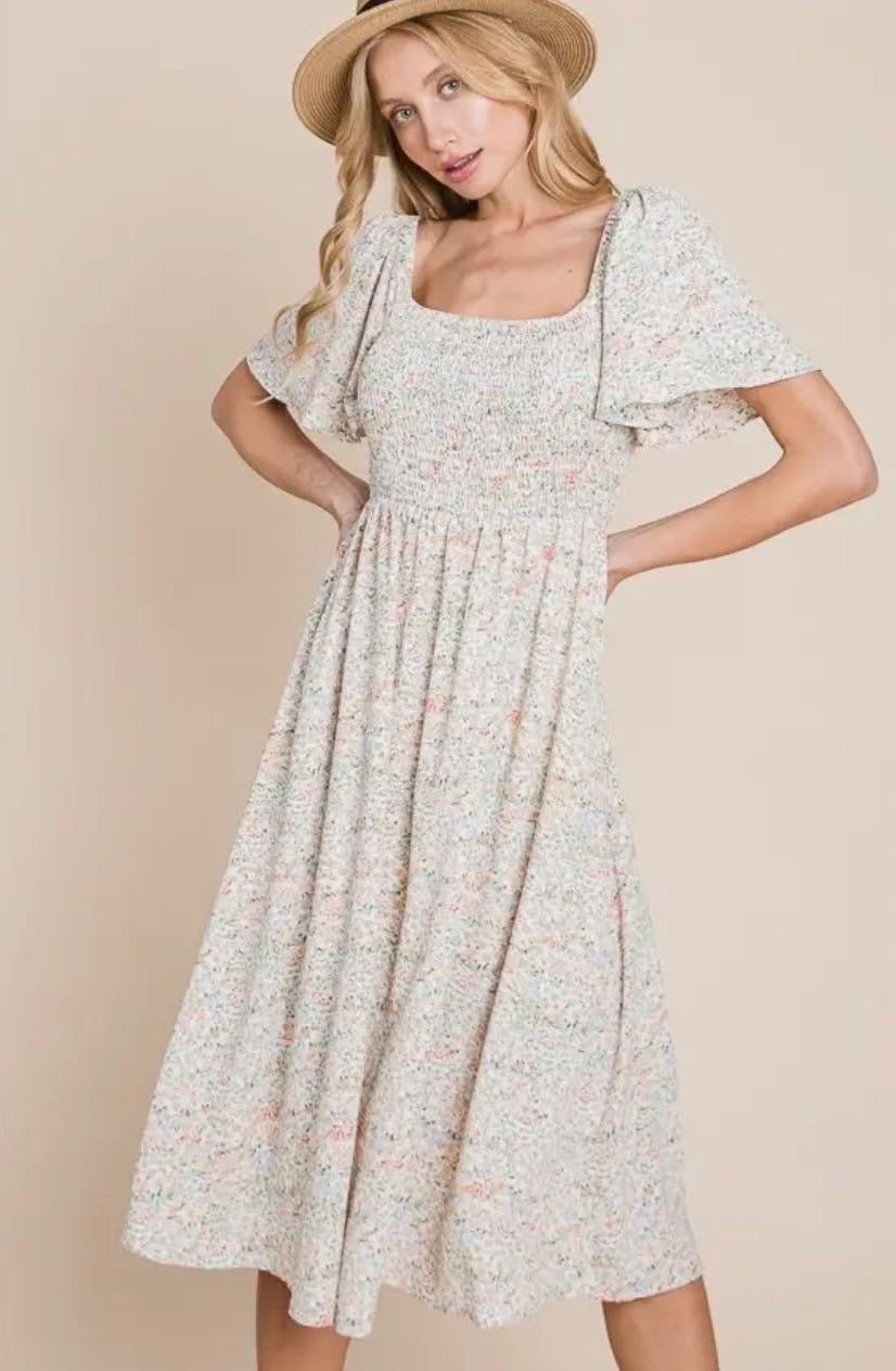 Laura Dress Ivory Ditsy Floral